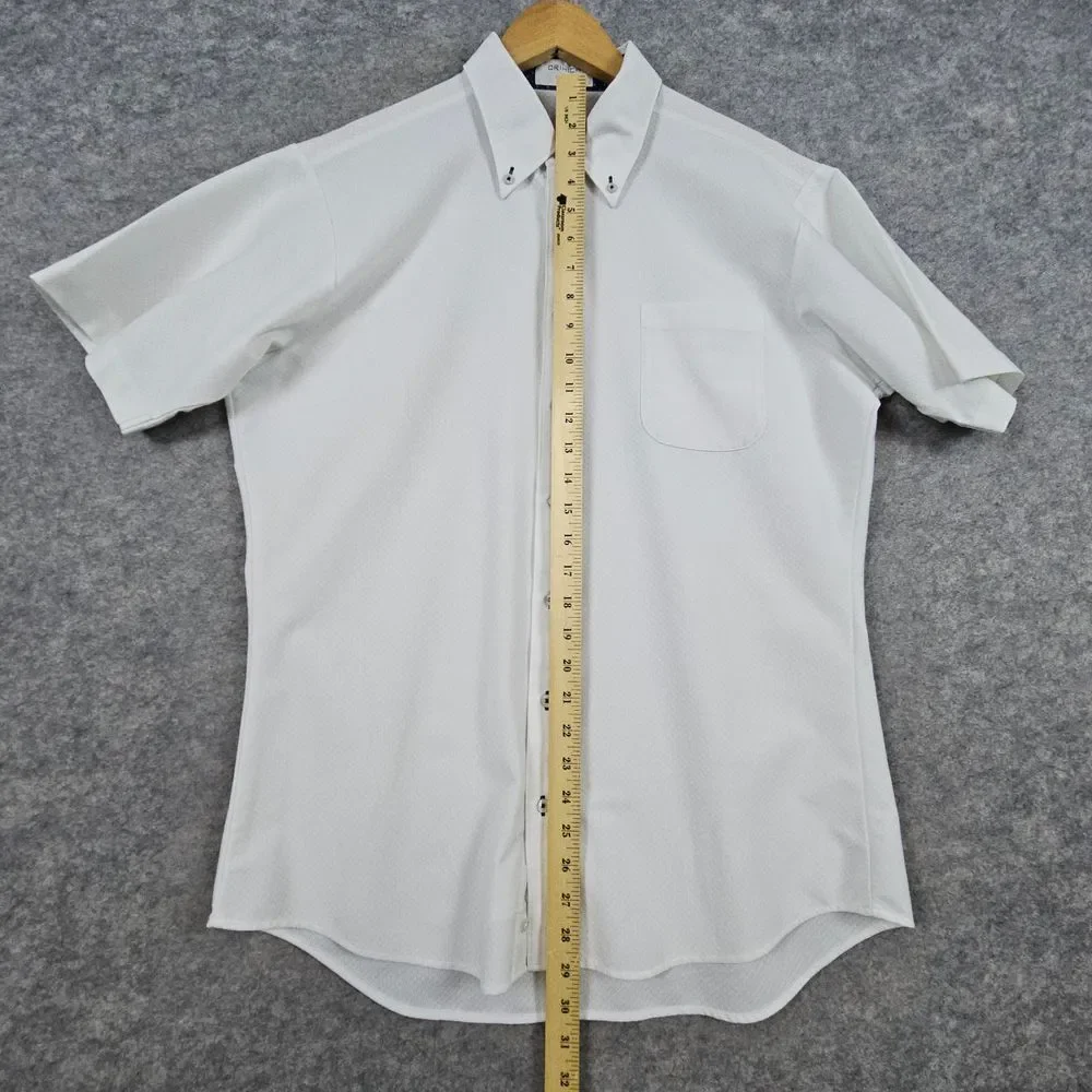 Orihica Men's White Button Down Shirt Size L‎ Slim Fit Textured Short Sleeves